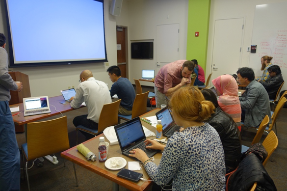 Camp participants work on their team projects